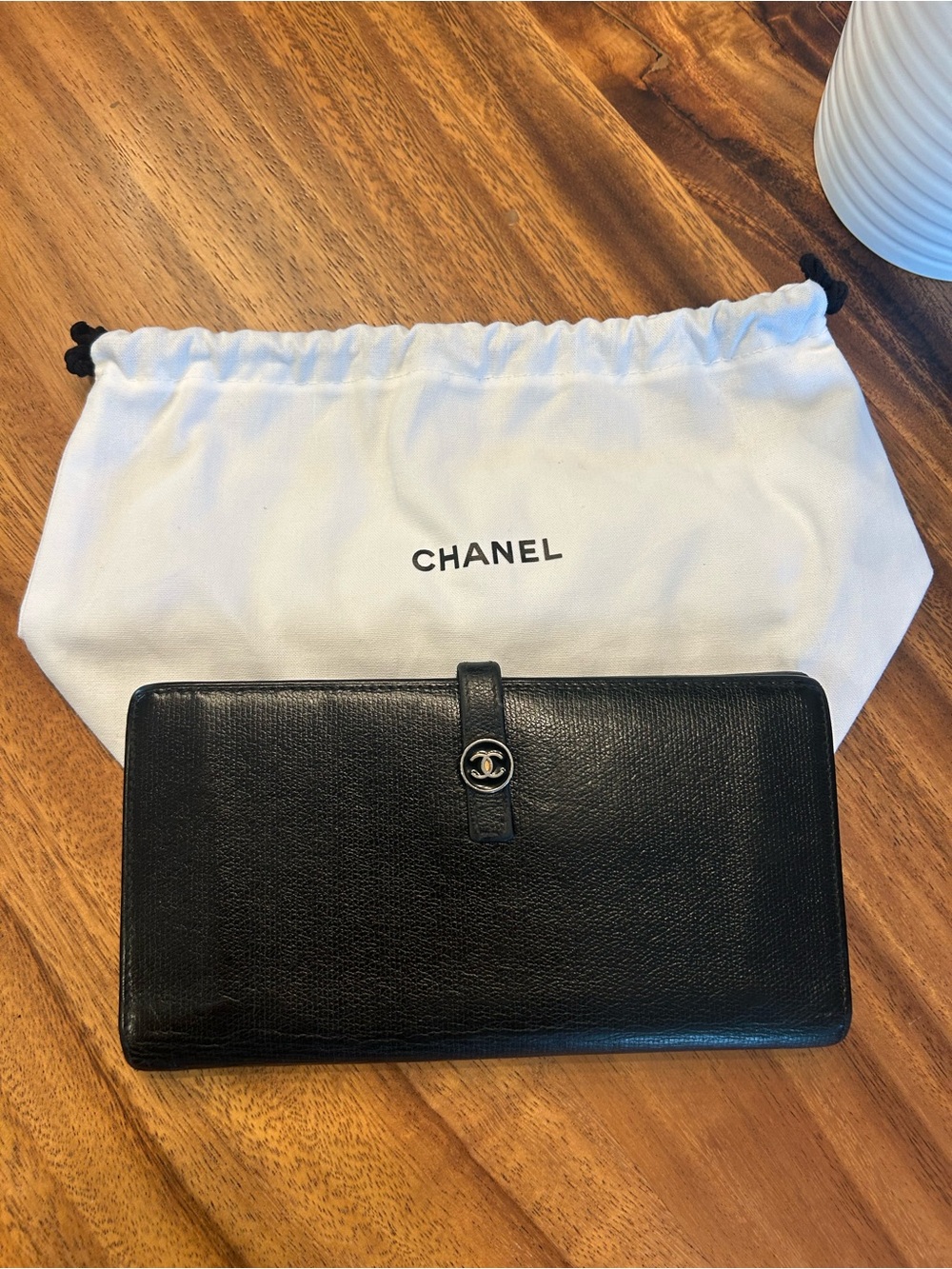 CHANEL Vintage Black Caviar Leather Coco Button Long Flap Wallet - Picture 2 of 12